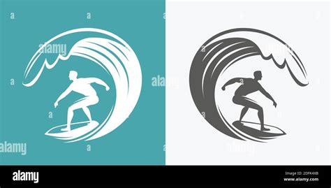 Símbolo De Surf Ilustración De Vector De Emblema De Onda Y Surfista Imagen Vector De Stock Alamy