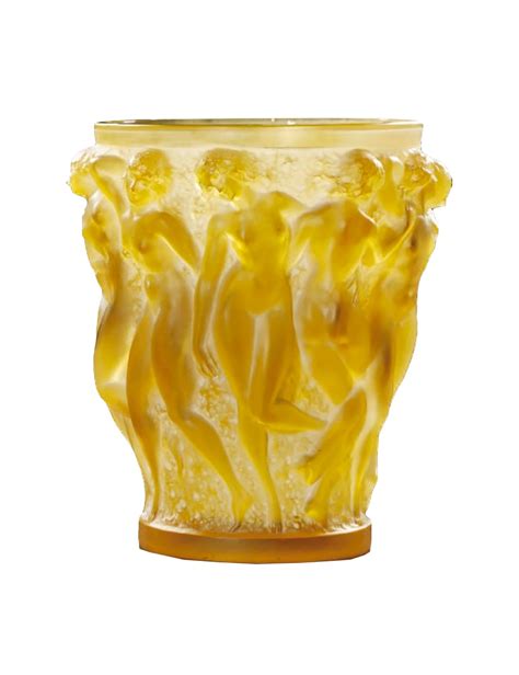 René Lalique Bacchantes vase tinted yellow amber 1927 Ref 109960