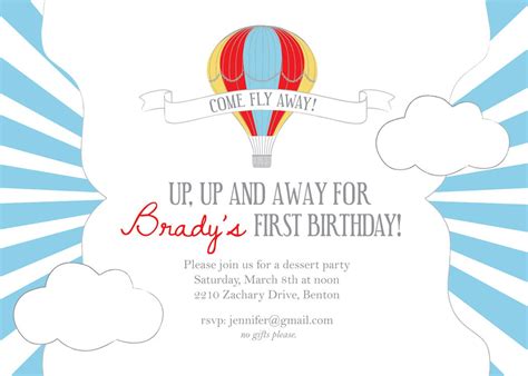 Printable Invitation Hot Air Balloon Invitation Style Etsy