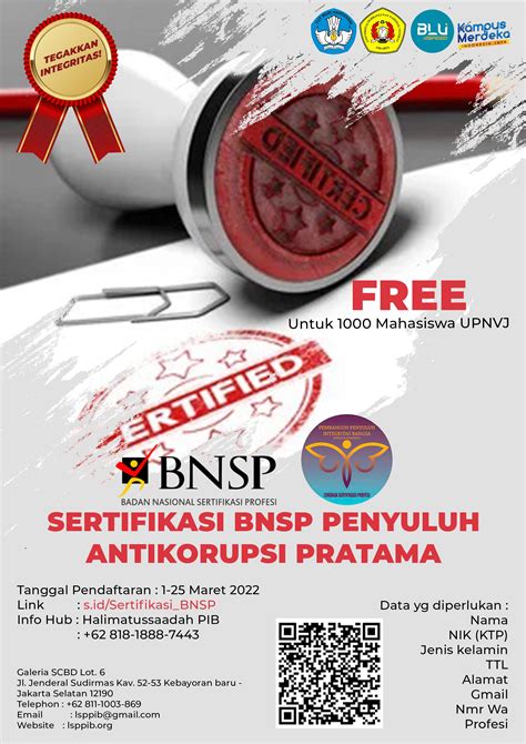 Sertifikasi Bnsp Penyuluh Antikorupsi Pratama Lp M Upnvj