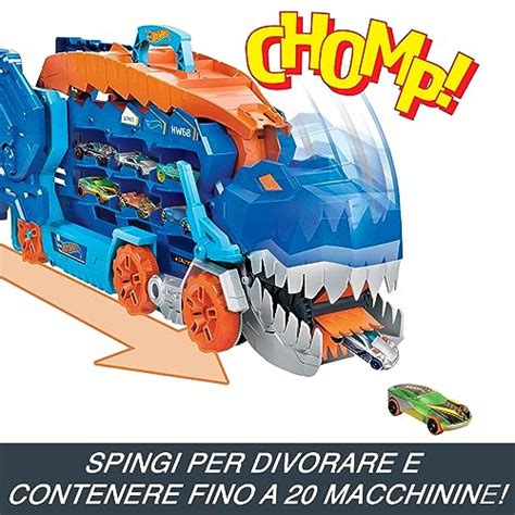 Hot Wheels City Mega Dino Trasportatore Pista Da Corsa Che Si Trasforma In Un T Rex Playset