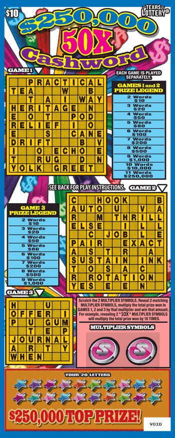 X Cashword Texas Lottery Scratch Off