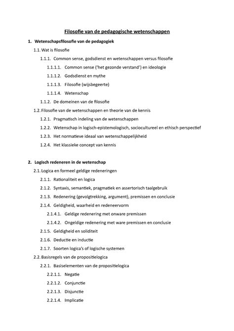 Inhoudstafel Filosofie Van De Pedagogische Wetenschappen Filosofie