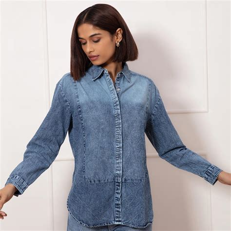 Twenty Dresses By Nykaa Fashion Blue All The Summer Vibes Denim Shirt