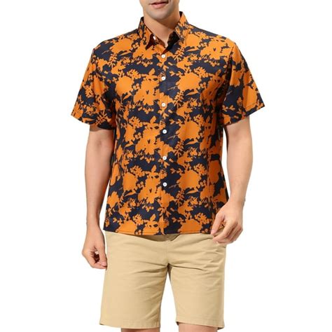 Lars Amadeus Mens Hawaiian Floral Print Short Sleeves Button Down