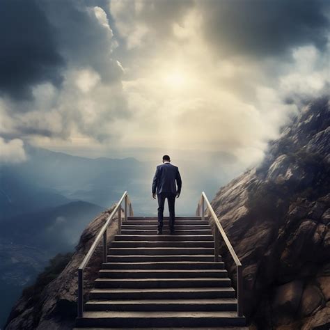 Premium AI Image A Man Standing At The Top Of A Stair Case AI