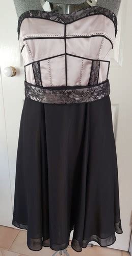 Coast Strapless Dress Size Fit Flare Boned Black Nude Lace Belt