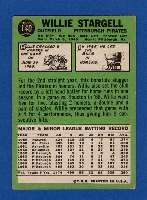 Topps Willie Stargell Pittsburgh Pirates Hof Vg Vgex Ebay