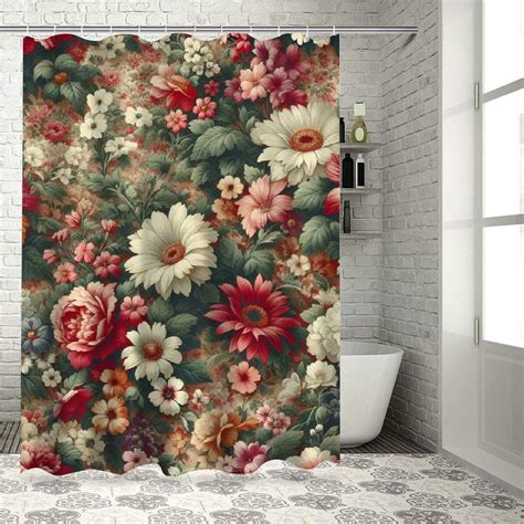 Lzatpd Floral Flower Shower Curtain Vintage Watercolor Rose Red White