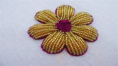 Hand Embroidery Beads Work Beads Flower Embroidery Tutorial Youtube