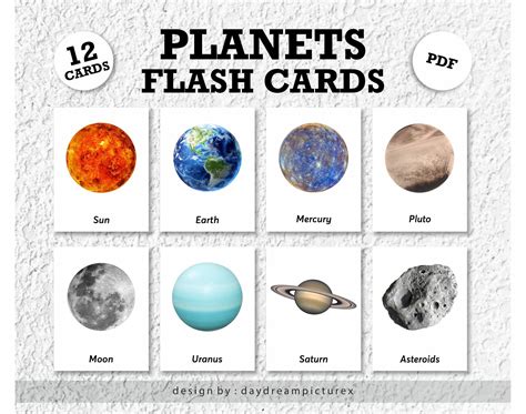 12 PLANETS Montessori Flashcards, PLANETS Flash Cards, PDF Printable Flashcards real Pictures ...