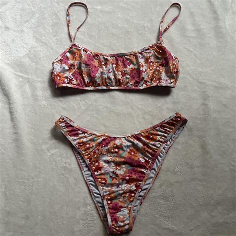 Pacsun Pink Orange Floral Bikini Worn Once Both Are Depop