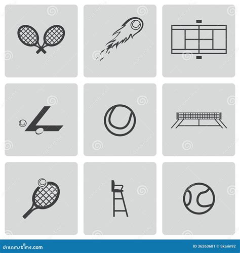 Vector Black Tennis Icons Set Stock Vector Illustration Of Field