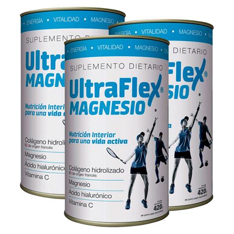 Pack 3 Ultraflex Magnesio Colágeno Hidrolizado En Polvo X 420 Gramos