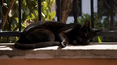 Fondo El Gato Negro Est Durmiendo En Un Balc N Fondo Un Gato Negro