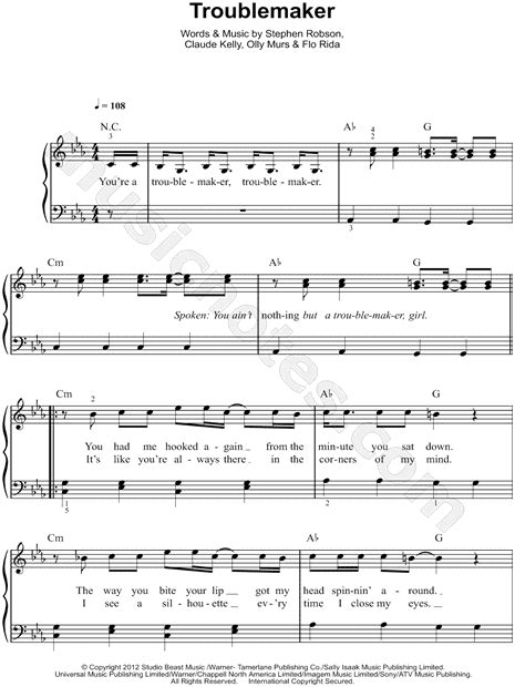 Olly Murs Troublemaker Sheet Music Easy Piano In C Minor