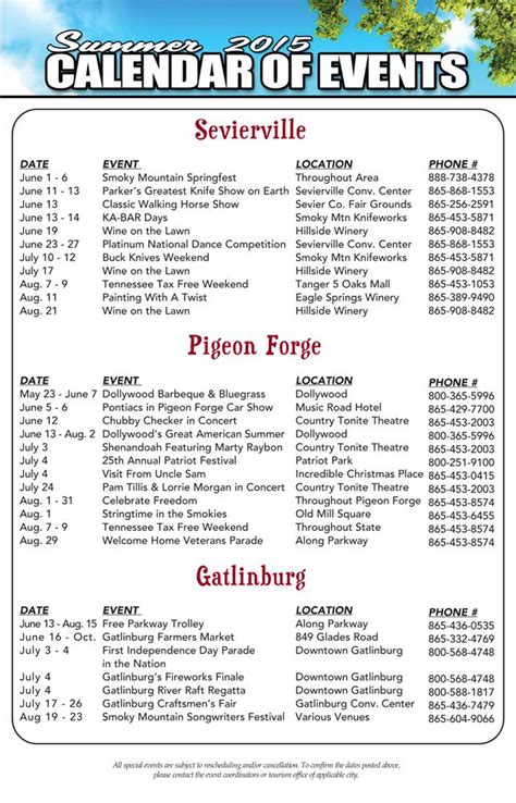 Pigeon Forge Calendar Of Events Calendar Productivity Hacks