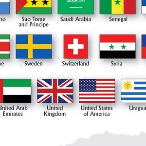 World Flags Chart and Map Wall Art Poster Illustration - Etsy