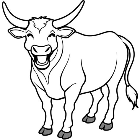 Premium Vector English Longhorn Cattle Cow Laughs Icon Vector