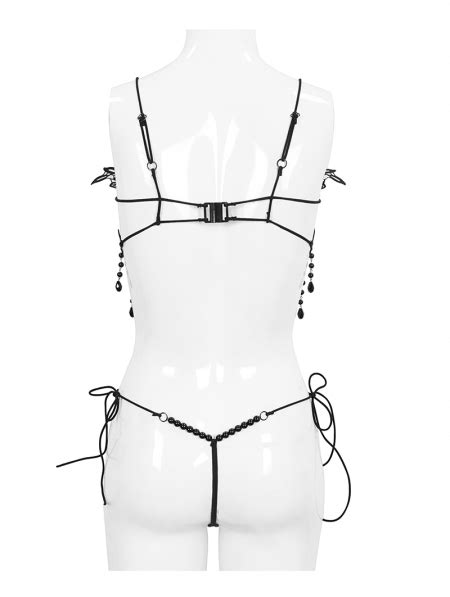 Black Gothic Floral Lace Beading Two Piece Sexy Lingerie Set Devilnight Co Uk