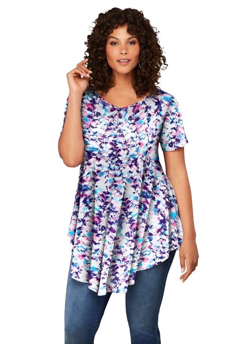 Roamans Womens Plus Size Swing Ultra Femme Tunic Short Sleeve V Neck