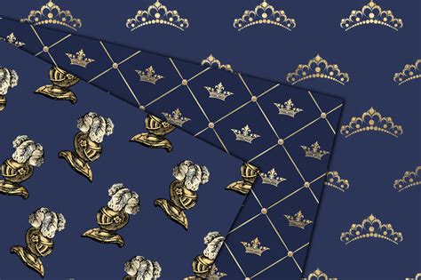 Navy And Gold Princess Digital Paper By Digital Curio Thehungryjpeg