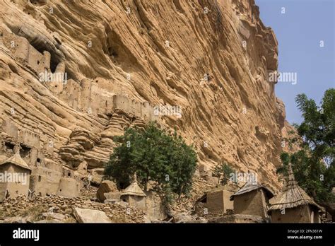 Dogon cliff houses and burial chambers Irelli village UNESCO World Heritage Site Bandiagara ...