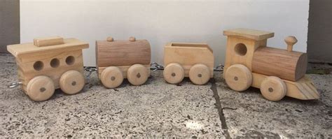 Wooden Toy Train Set With Steam Locomotive And Three Carriages Handmade Wooden Toy Train