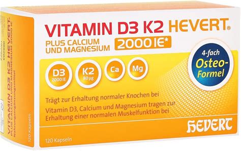 Vitamin D3 K2 Hevert Plus Ca Mg 1000 IE 2 Kapseln 120 St Kapseln