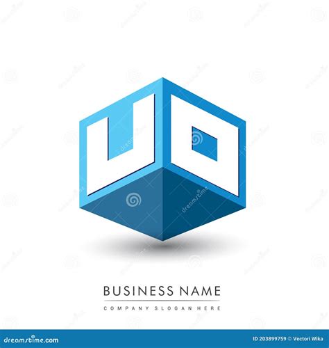 Letter Uo Logo In Hexagon Shape And Blue Background Cube Logo With