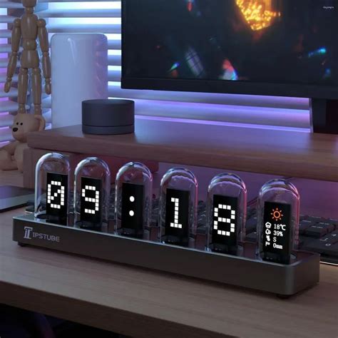 Nixie Tube Led Table Clock Glow Ips Color Screen Digital Diy Analog