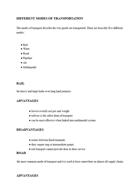 Different Modes of Transportation | PDF | Transport | Traffic