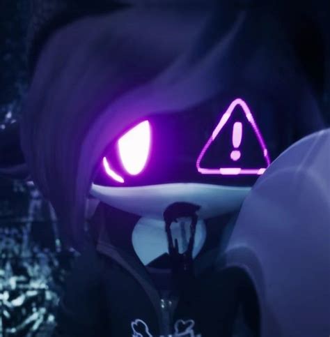 An Animated Figure With Glowing Eyes And A Warning Sign On It S