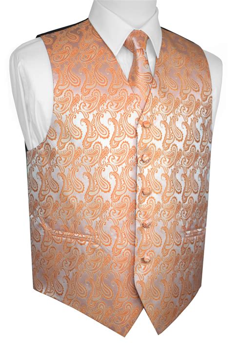 Italian Design Men S Tuxedo Vest Tie Hankie Set Tangerine Paisley