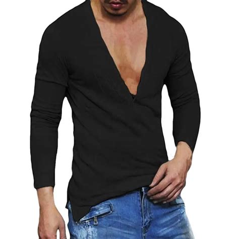 Men S Casual Slim Fit Deep V Neck Summer Long Sleeve V Basic Shirt