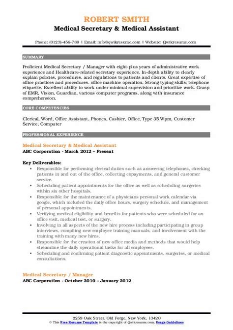 10 Medical Secretary Resume Samples And Templates For 2025