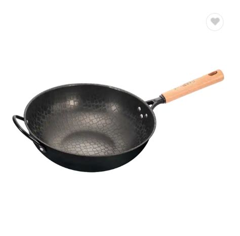 COD Wok Pan Non Stick Deep Frying 32cm Kawali Black Carbon Steel For