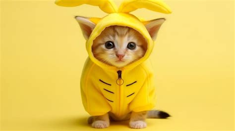 Premium AI Image | Cute kitten in a banana costume BananaStyled Kitten Adorable Fruit Feline