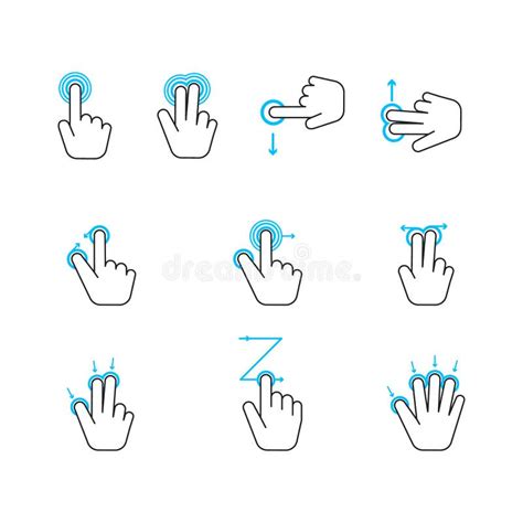 Hand Touchscreen Gestures Device Icon Set Vector Stock Vector