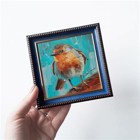 Bird Painting Original, Robin Bird Art Painting, Miniature Painting 4x4 ...