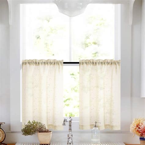 Buy Beige Tier Curtains 36 Inch Rod Pocket Kitchen Window Tiers Sheer