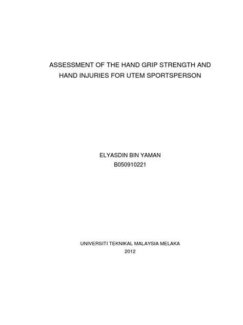 Assessment of The Hand Grip Strength and Hand Injuries For UTeM ...