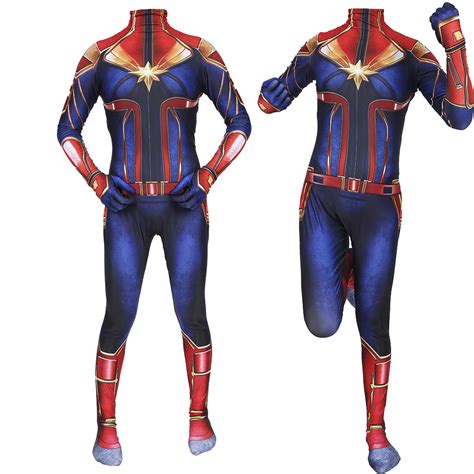 Superhero Captain Marvel Suit Halloween Zentai Cosplay Costumes 3D ...