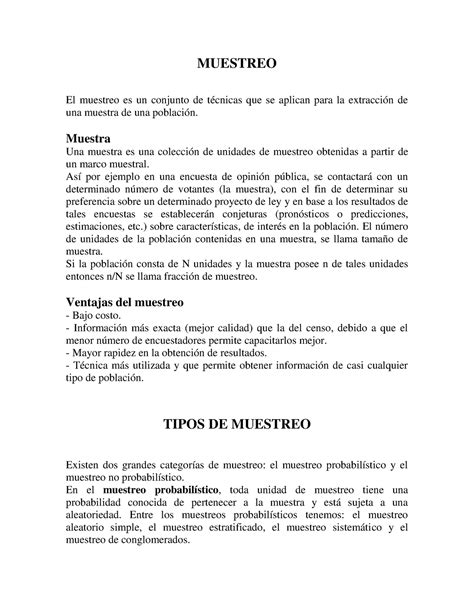 Muestreo Aleatorio Simple Muestreo El Muestreo Es Un Conjunto De Técnicas Que Se Aplican Para