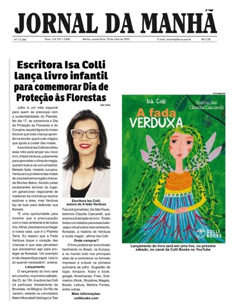 Jornal Da Manh De Mar Lia Escritora Isa Colli Lan A Livro Infantil