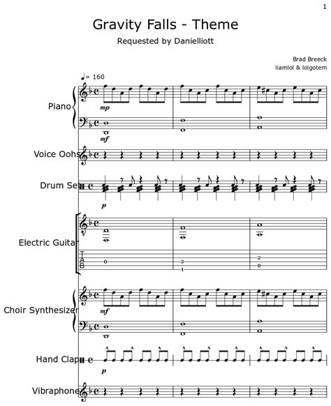 Gravity Falls Theme Sheet Music For Piano Voice Oohs Drum Set Electric Guitar Choir