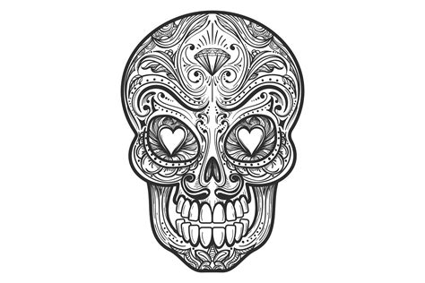 Mexican Skull Drawing with Ornate Patter Graphic by vectortatu ...