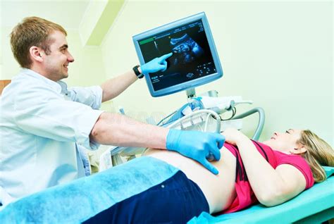 Ultrasound Test Pregnancy Gynecologist Checking Fetal Life With