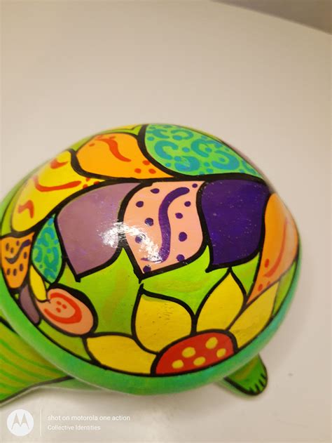 Hand Painted Folk Art Ceramic Turtle With Removable Shell For Etsy