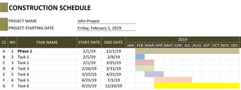 Construction Schedule Template